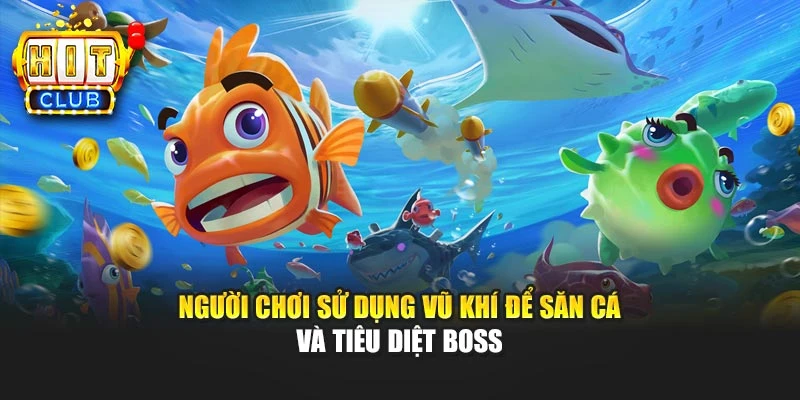 Người chơi sử dụng vũ khí để săn cá và tiêu diệt boss